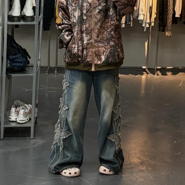 빈티지 y2k 리얼트리패턴 후드집업 A2955