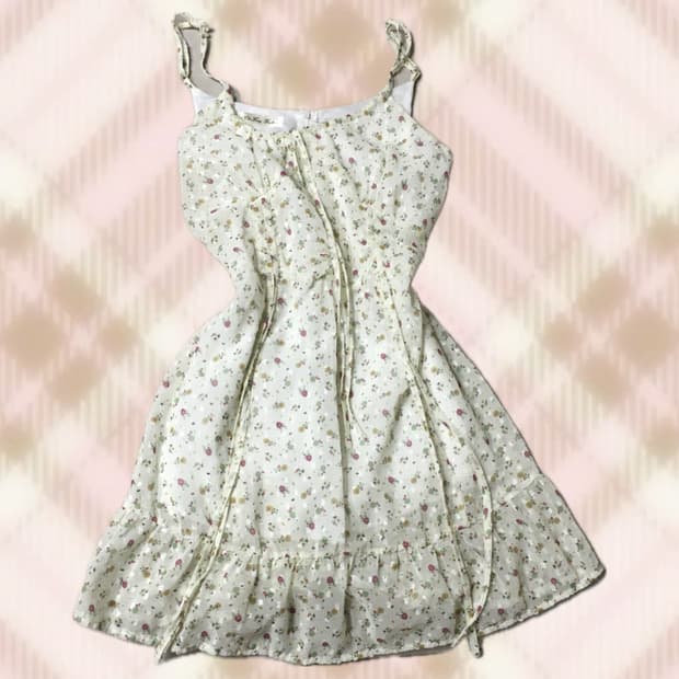 플로럴 끈 나시 원피스 라떼 히메 갸루 러블리 로걀 모리 빈티지