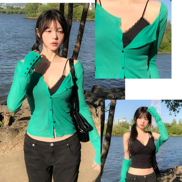 반팔증정/풀하우스 송혜교st/당일배송) 유랜 브이넥 버튼 텐셀 가디건