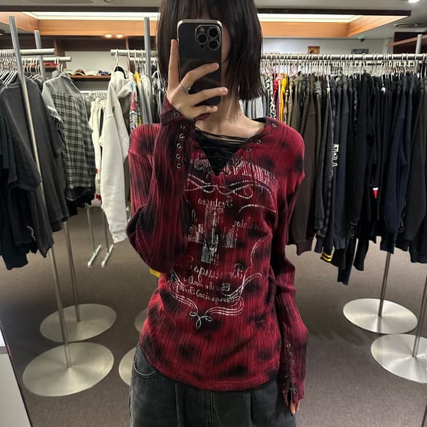 L)버닝쇼 일본 y2k 펑크 타이다이 레이스업 롱슬리브