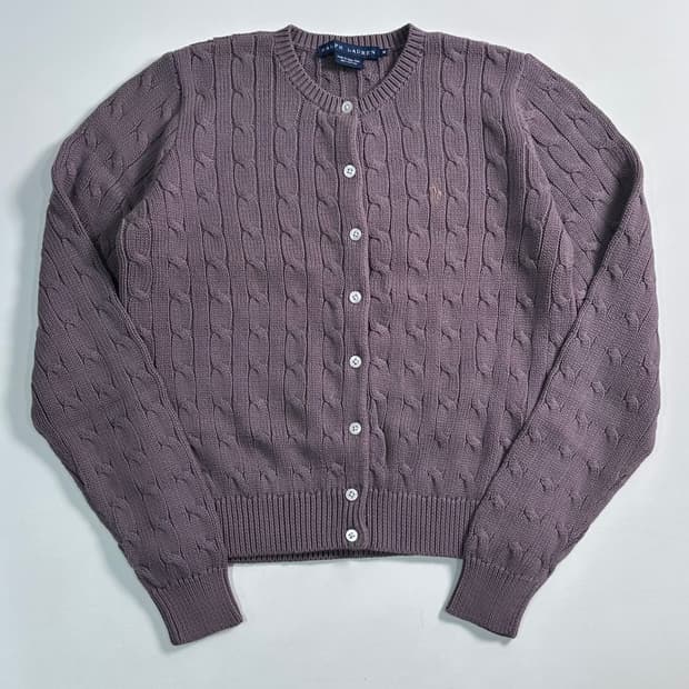 폴로 랄프로렌 퍼플 유넥 케이블 니트 가디건