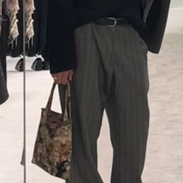 빈티지 그레이 와이드 울 스트라이프 슬랙스 33인치