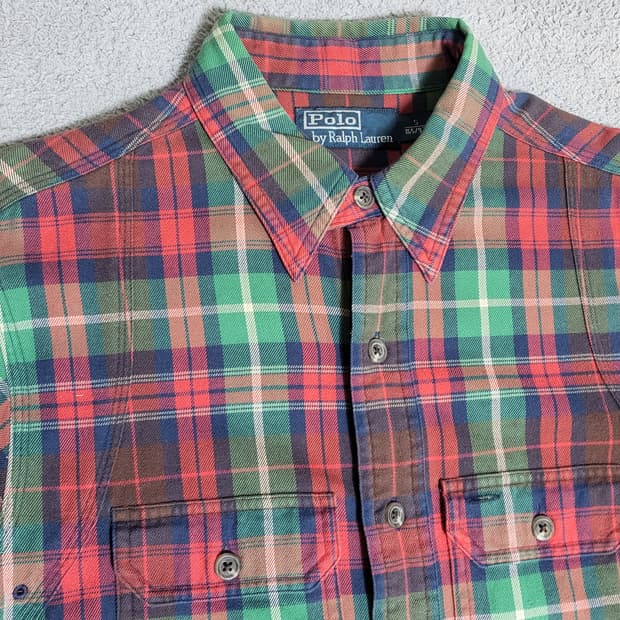 S 폴로 랄프로렌 플란넬 체크셔츠 레드 그린
