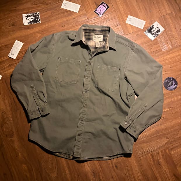 LL BEAN 플란넬 라이닝 올리브 캔버스 자켓