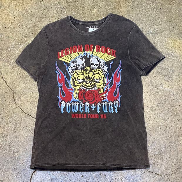 미국 빈티지 파워 퓨리 POWER FURY 해골 스컬 락티셔츠 반팔티
