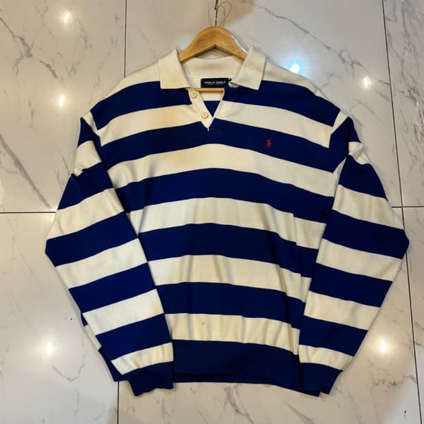 폴로 스트라이프 니트 오버핏니트 파랑