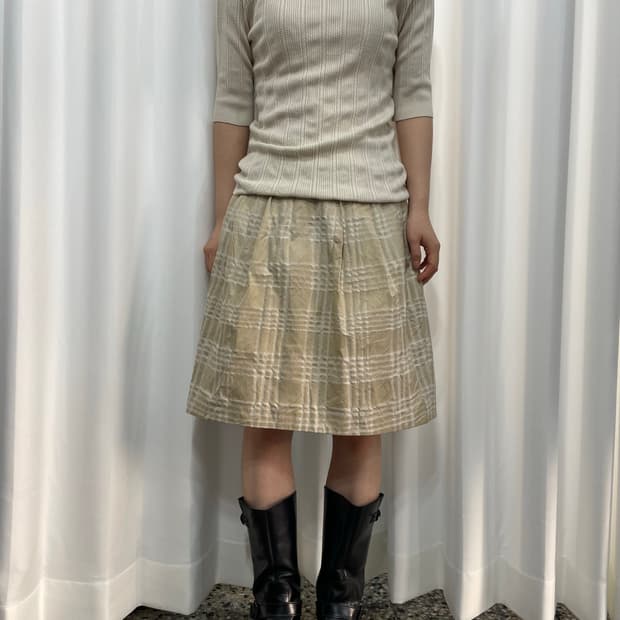 beatingheait check pleats midi skirt 