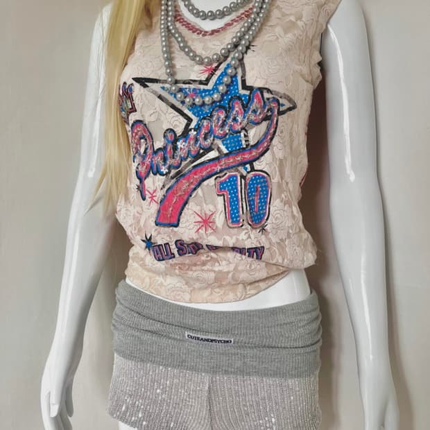 Vintage y2k 레이스 스타 슬리브리스