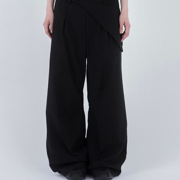 Waist pocket bag wide pants BLACK