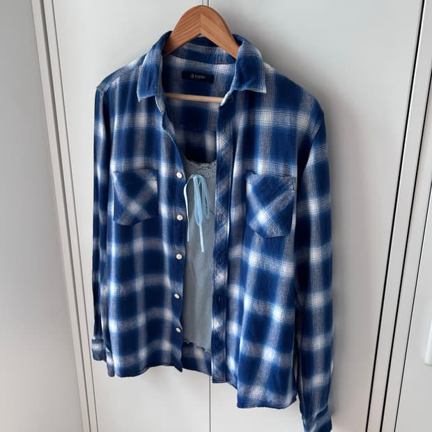 Nano base 블루 체크 셔츠 남방