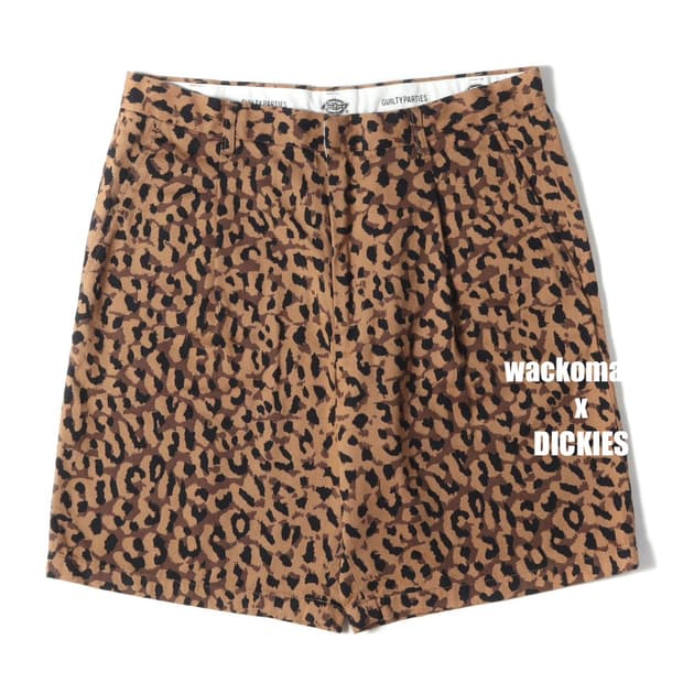 [L] 와코마리아 x 디키즈 플리티드 워크 쇼츠 레오파드 