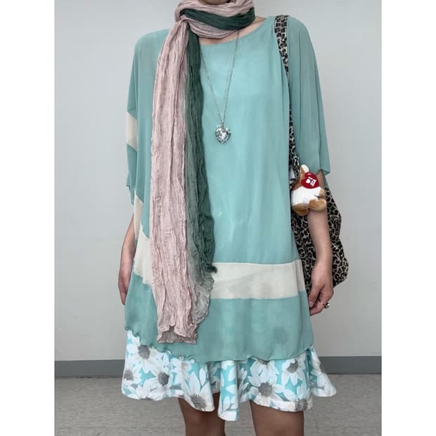 빈티지 민트 블라우스 원피스