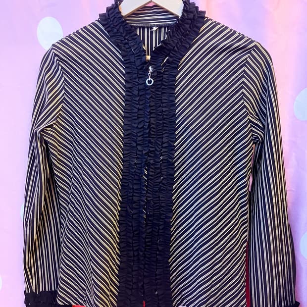 jpn 스트라이프 러플 가디건