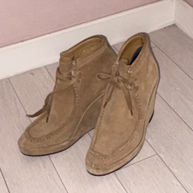 Balenciaga camel suede wedge moc shoes