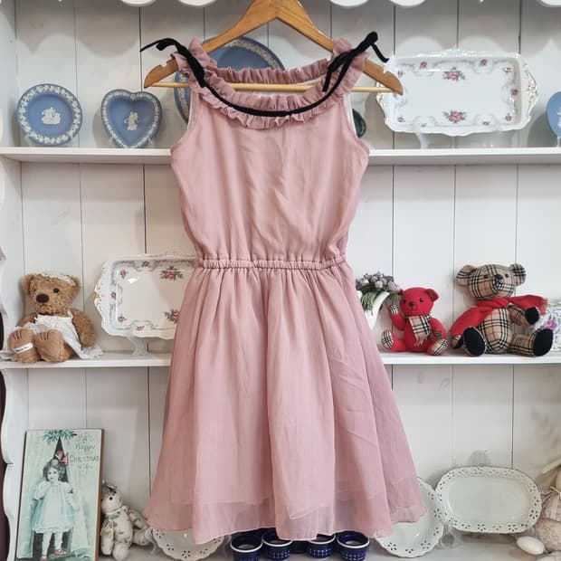 쉬폰 핑크 프릴 리본 원피스