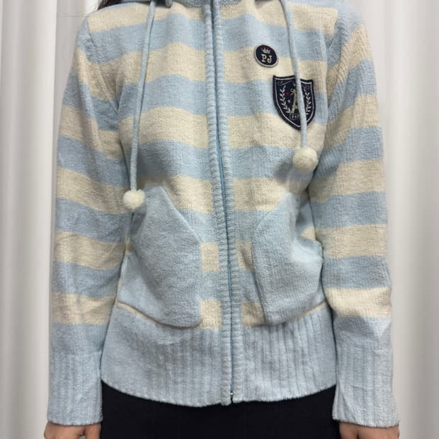 pom ponette cute stripe hood zipup