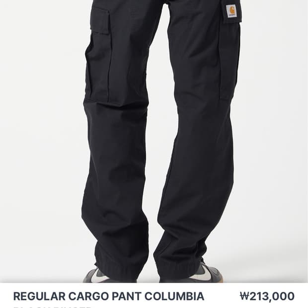칼하트 레귤러 카고 팬츠 콜롬비아 블랙 린스드