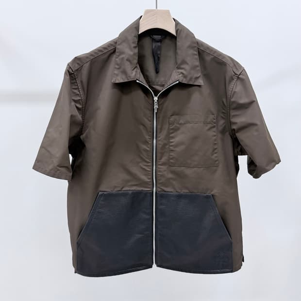 [S+급/XL] 크롬하츠 나일론 레더패치 집업 반팔 셔츠 브라운