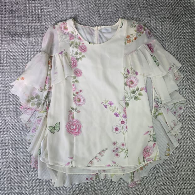 Giambattista Vallii 플로럴 실크 블라우스 40