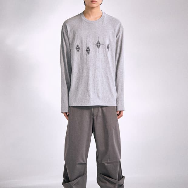 [Hatchingroom] Cartoon Argyle tee m.grey