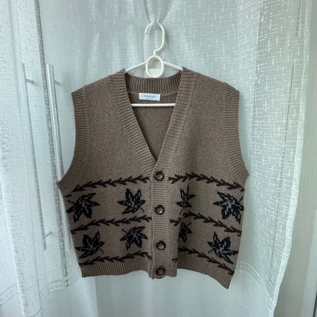 예쁜 브라운 빈티지 스타일 니트 조끼 프리