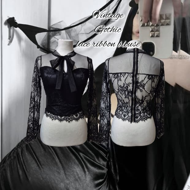 Vintage Gothic lace ribbon blouse