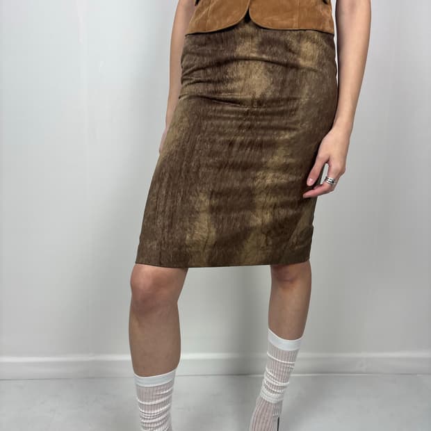 MIXED BROWN SUEDE SKIRT