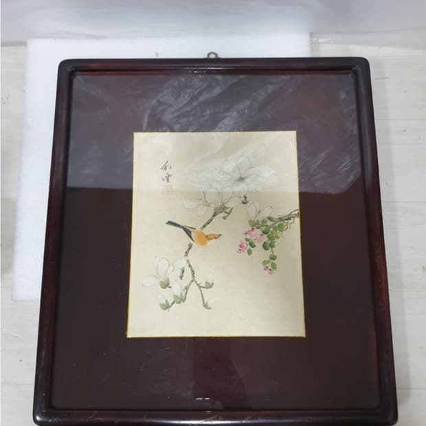 원화/수묵채색화] 홍운(紅雲) 작가 목련 화조도 고풍스러운 액자