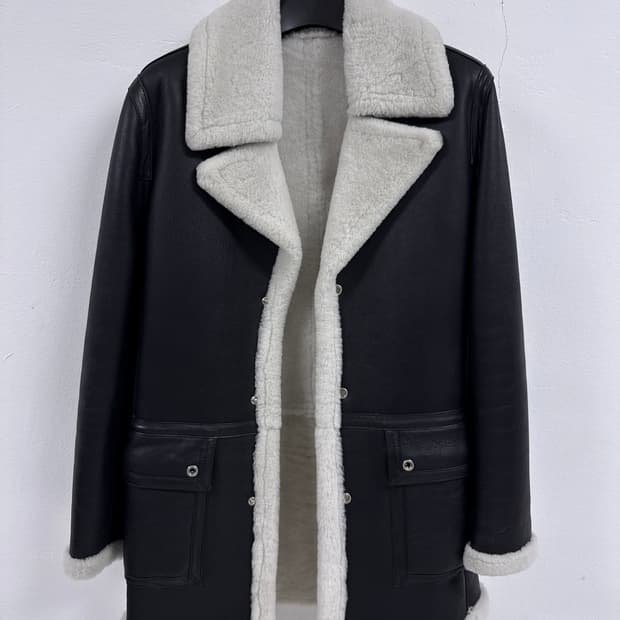 스페인 메리노 무스탕 시어링 하프 코트