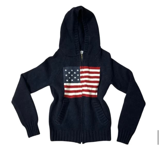 성조기 슬림핏 후드 니트 집업