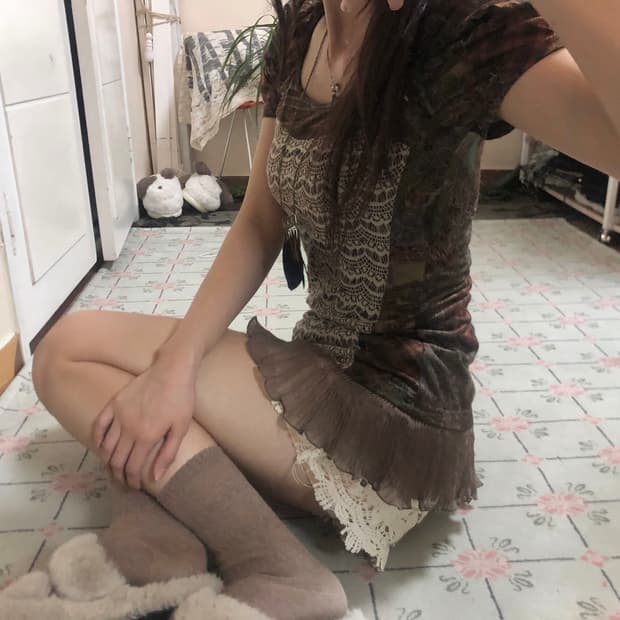 빈티지 오리엔탈 브라운 원피스 탑 vintage top