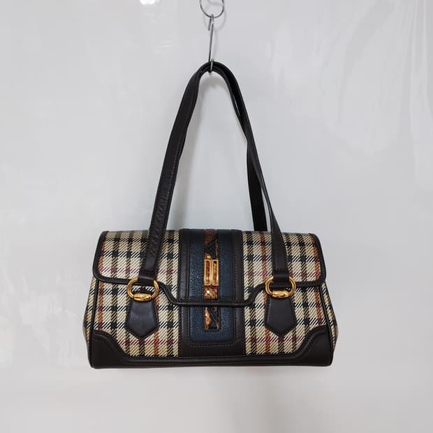 DAKS 닥스 소가죽배색 체크무늬 금장장식 토트백