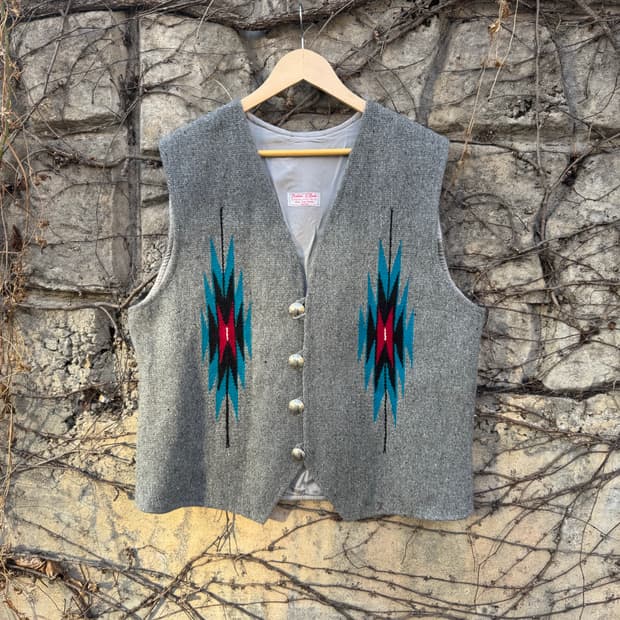 50~60s 빈티지 커스텀 메이드 핸드 우븐 울 오르테가 치마요 베스트