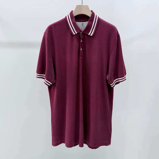 [S+급/2XL] 브루넬로 쿠치넬리 코튼 반팔 카라티 버건디