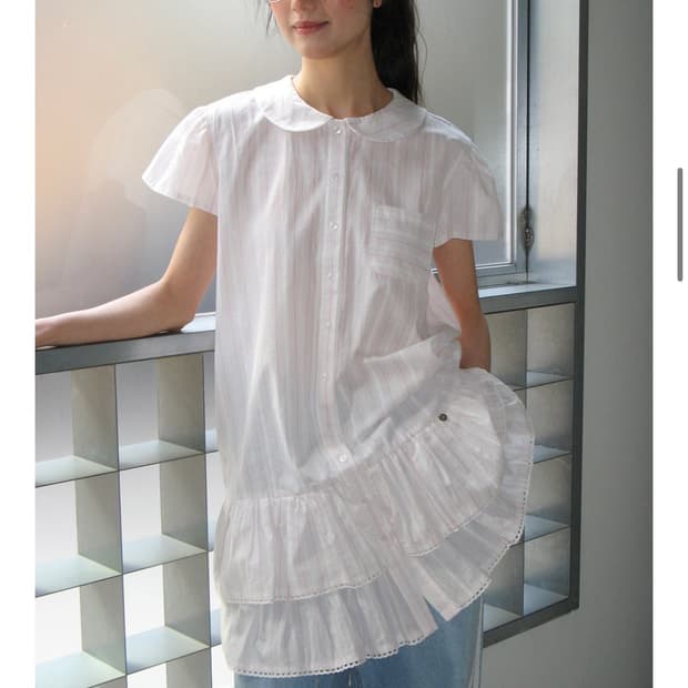 ROUND COLLAR FRILL KANGKANG SHIRT DRESS 