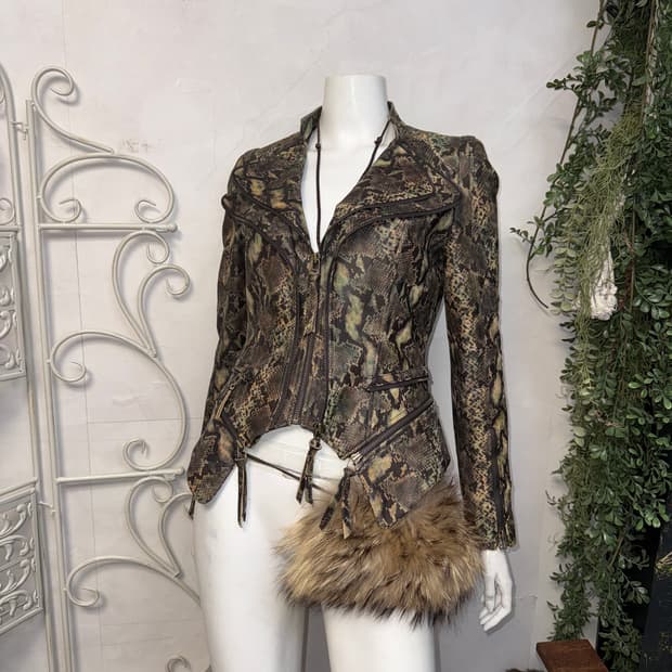 DOHO khaki brown goat skin python jacket