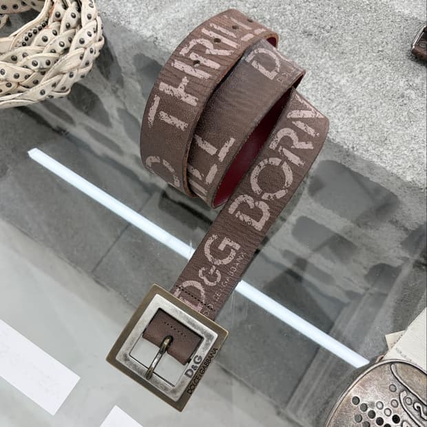 디젤 로고 프린팅 스퀘어 레더 벨트