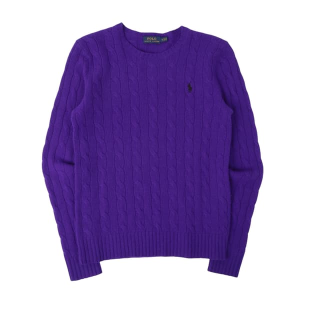 폴로 랄프로렌 퍼플 울 캐시미어 케이블 니트