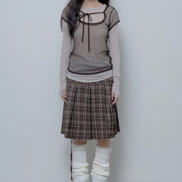 팬시클럽 포멀 버튼 플리츠 미디 스커트