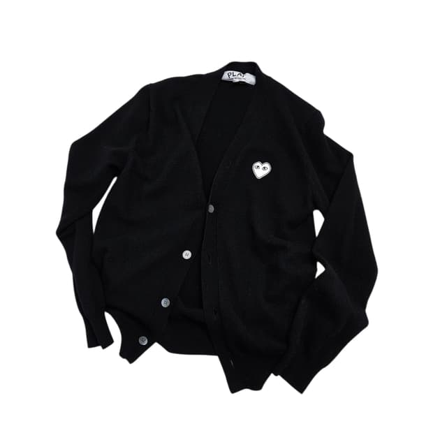 꼼데가르송 화이트 와펜 가디건 블랙