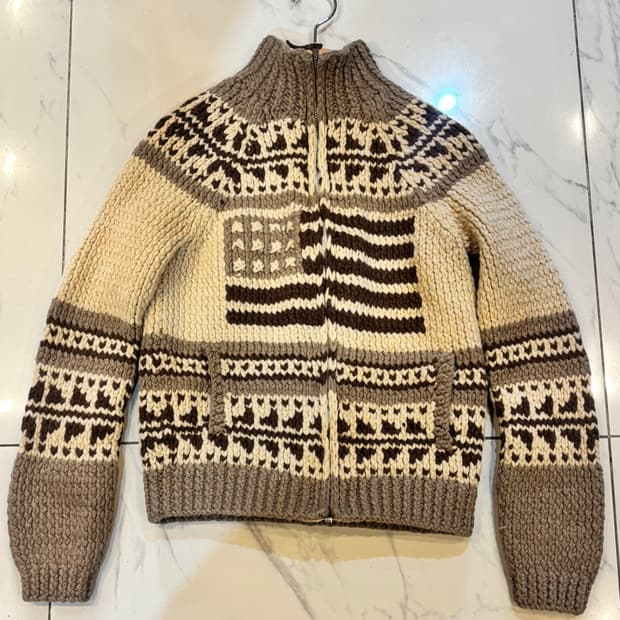 폴로 랄프로렌 진스 베이지 브라운 성조기 코위찬 니트집업 S