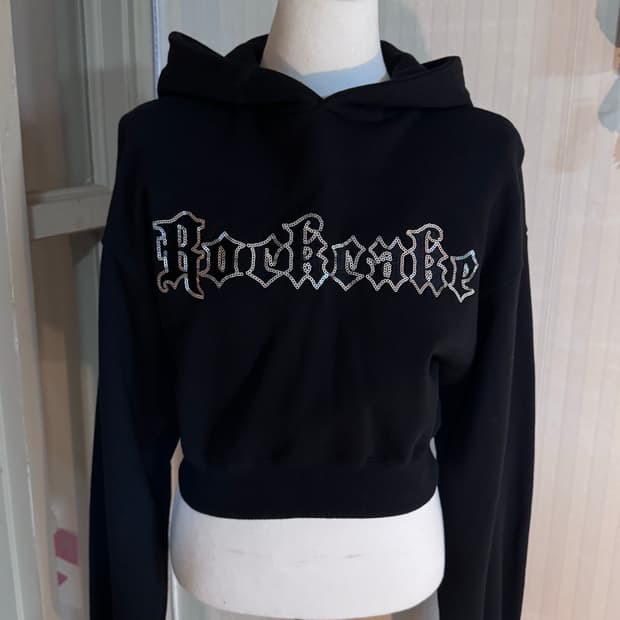 락케이크 스팽글 크롭 후드티