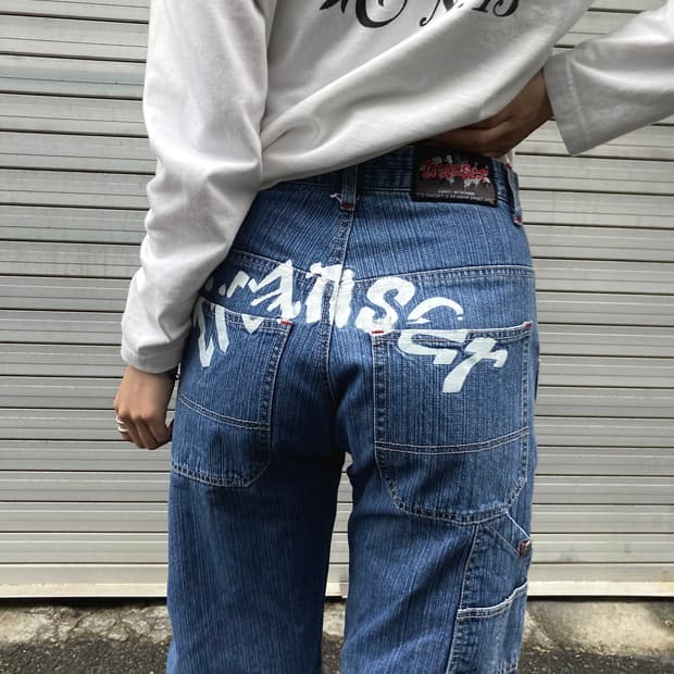 Transer 백프린팅 데님 카펜터 하프 팬츠