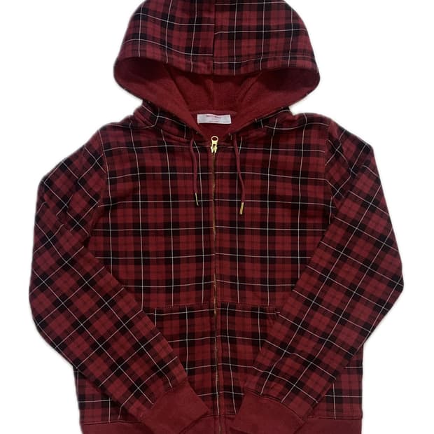 일본 빈티지 빨간 체크 후드집업/M-L