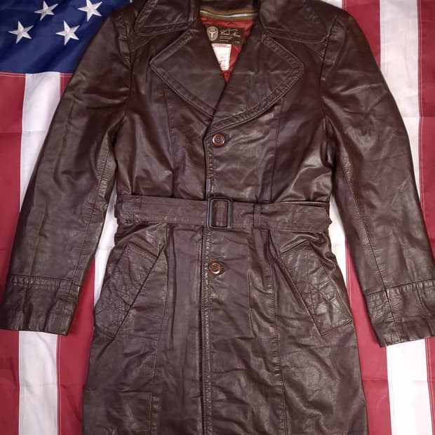 70's 오리지날 캐나다제조 리얼레더 트렌치코트