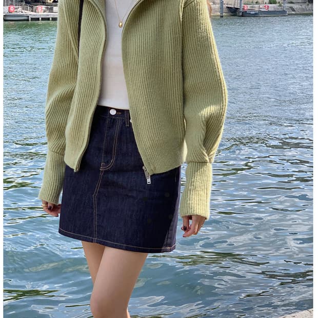 에드모어- 알마 니트 집업 가디건(올리브 색상)