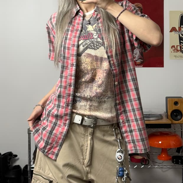 나이키 00s 체크패턴 반팔 셔츠