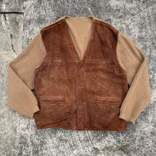 [L~XL] Made In Italy 가죽 디테일 니트 가디건 자켓