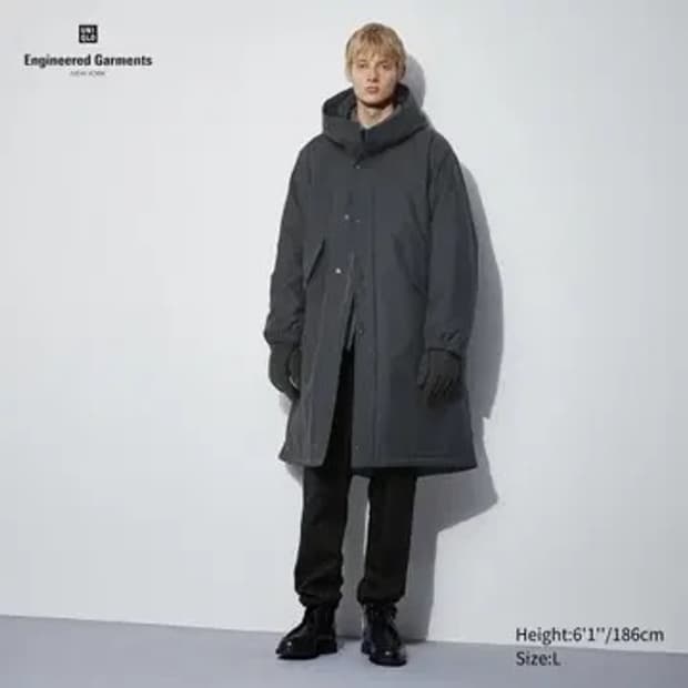유니클로 x 엔지니어드 가먼츠 후드코트 다크그레이 xl
