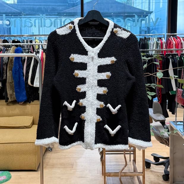 언더커버 준 타카하시 블랙 나폴레옹 플리스 트위드 자켓 